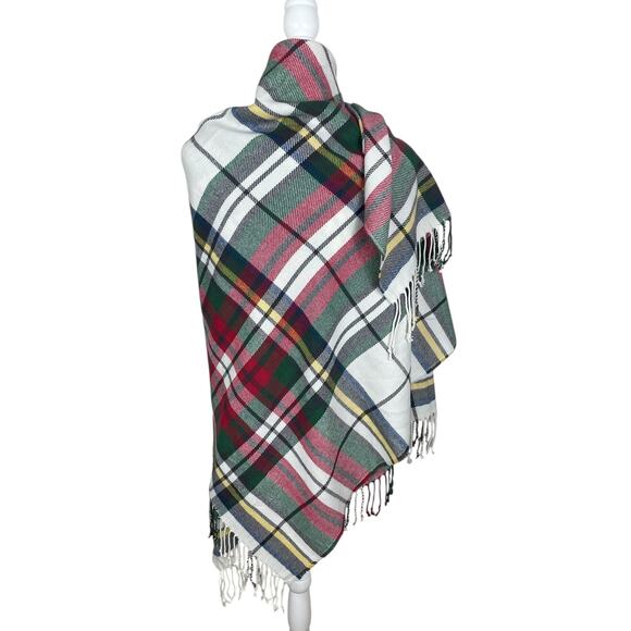 Pottery Barn Denver Plaid Scarf Shawl Fringe Size 50x60 Cozy Classic Timeless - Picture 6 of 9
